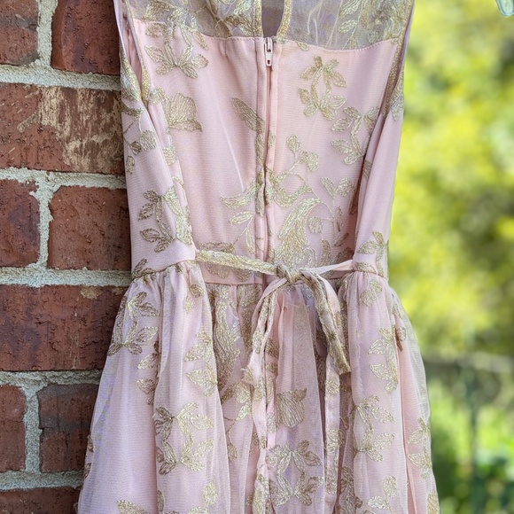 Blush Pink Gold Embroidered Party Dress – Size 12 - Picture 3 of 4